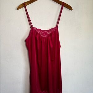 vintage Miss Elaine Red Satin Chemise with Sweetheart Neckline